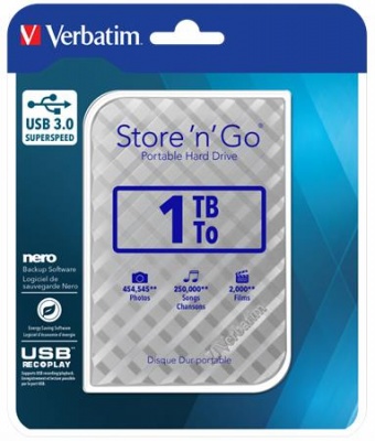 2,5" HDD (merevlemez), 1TB, USB 3.0, VERBATIM "Store n Go", ezüst