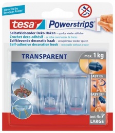 Műanyag akasztó ragasztócsíkkal, TESA "Powerstrips®", átlátszó